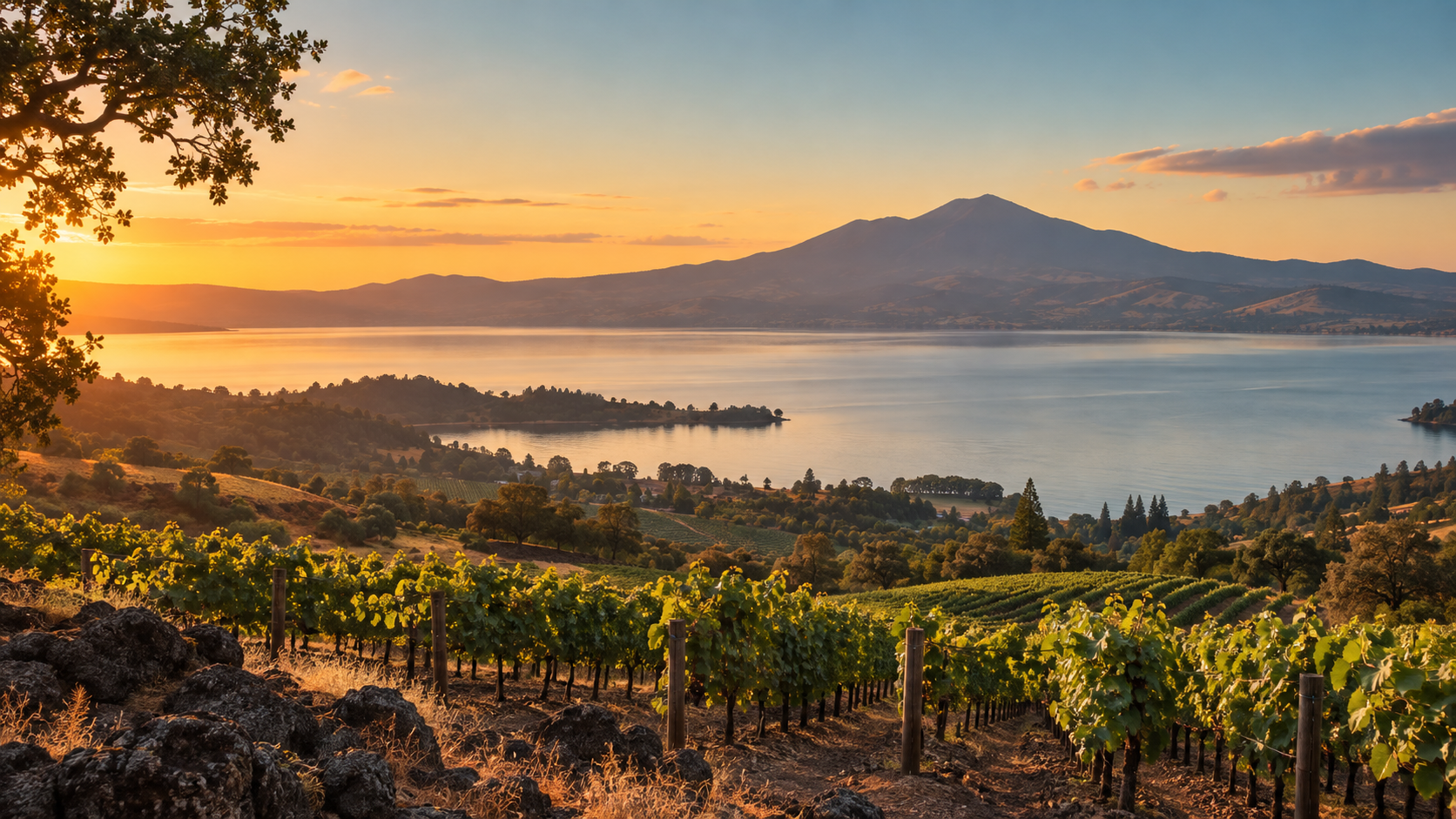 Lake County wine country overlooking Clear Lake and Mount Konocti